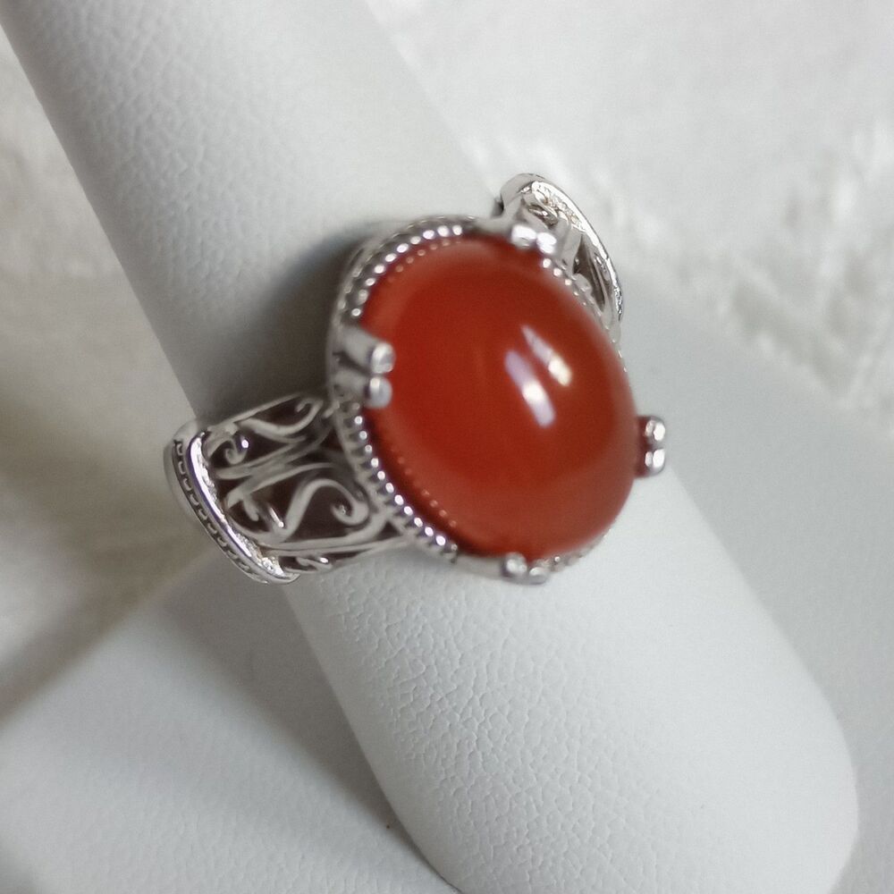 Huge Karis STS Red Carnelian Cabochon Statement Ring SZ8 NWOT